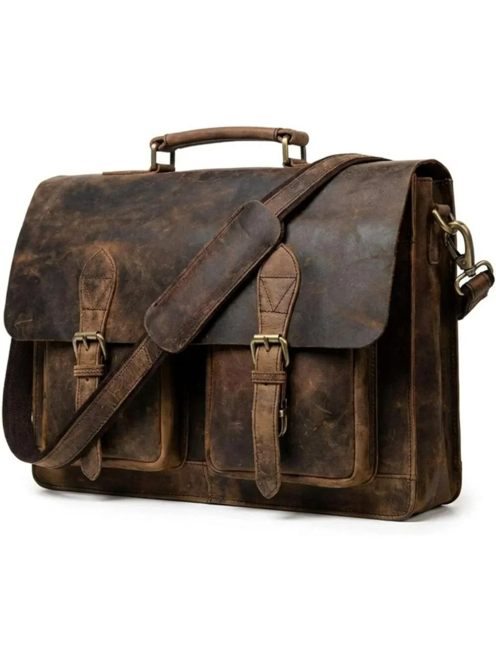 Vintage Brown Leather Laptop Messenger Bag | Unisex Office Briefcase & Travel